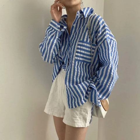 Loose striped shirt BLUE