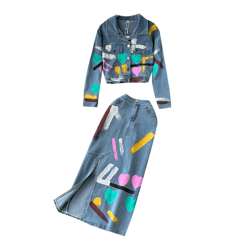 2pc Retro paint denim set