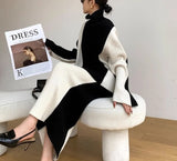 2 tone 2 pc high neck knitted set