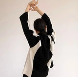 2 tone 2 pc high neck knitted set