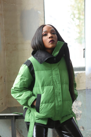 Detachable 2pc large lapel padded jacket (Green)