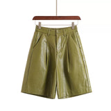Green PU leather bermuda shorts💚