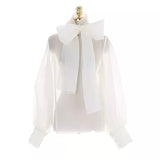 Wrap me up with a bow on top!- Large bow organza baloon blouse as seen on🔥 @adrianagolima