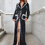 Long Deep V double breasted jacket dress