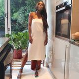 Sleeveless straight slit summer white dress as seen on🔥 @the_xtroverted_introvert