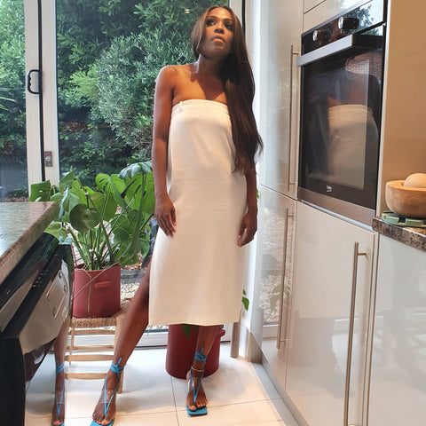 Sleeveless straight slit summer white dress as seen on🔥 @the_xtroverted_introvert