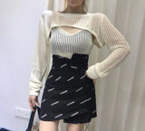 High waist printed asymmetric skirt (black)