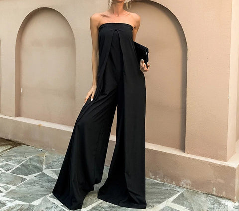 Black elegant Loose boat neck jumpsuit. As seen on🔥 Jennifer Anniston