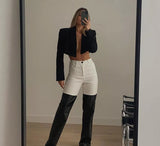 High waist 2 tone patchwork trousers