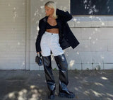 High waist 2 tone patchwork trousers