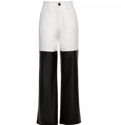 High waist 2 tone patchwork trousers