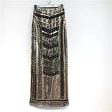 Retro sequinned bohemian back slit skirt