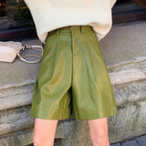Green PU leather bermuda shorts💚