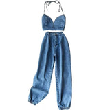 Sexy backless Denim 2pc