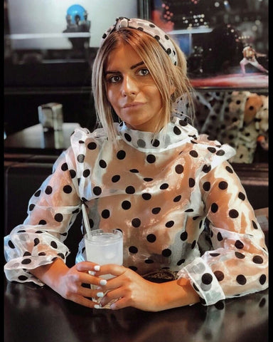 Large tie up bow polka dot organza blouse (as seen on @adrianagolimaš„)