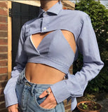 Sexy 2pc hollow out vest and half shirt