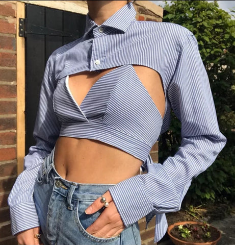 Sexy 2pc hollow out vest and half shirt