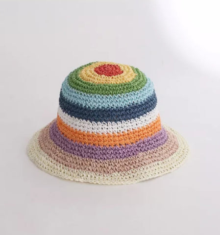 fUN & sEXY RAFFIA BUCKET HAT (WHITE BASE MULTI)