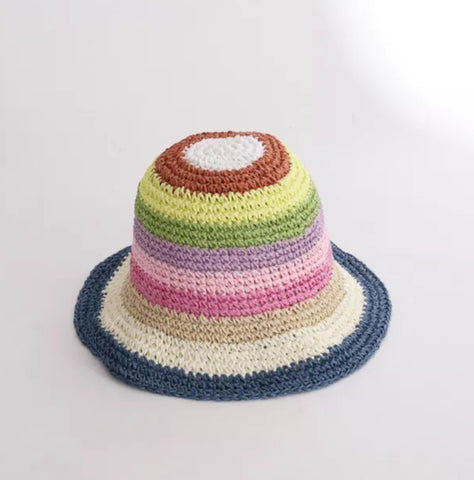 fun & sexy raffia bucket hat (navy blue base multi)