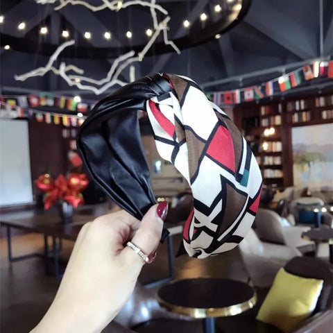 SOFT FABRIC AND LEATHER LOOK TIE KNOT HEADBAND