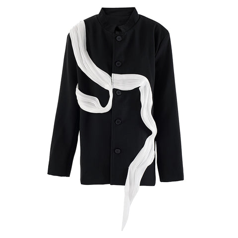 Ruched 3D ribbon applique blazer