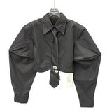 Cotton shirt with structured sleeves (black)
