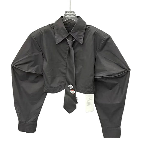 Cotton shirt with structured sleeves (black)
