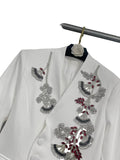 Crystal flowered embroidered blazer (white)