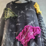 irregular patchwork knitwear (Fuchsia)