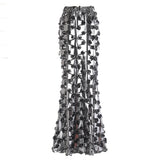 3d metallic glossy maxi skirt