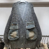 Denim pocket knit with diamonte