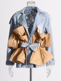 Belted ruffled denim jacket