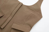 Halter neck top with militarian style pockets (Brown)