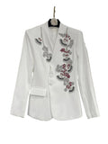 Crystal flowered embroidered blazer (white)
