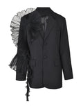 Organza ruffle lapel blazer