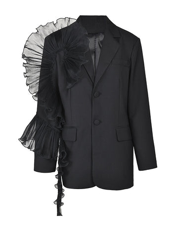 Organza ruffle lapel blazer