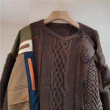 Patchwork irregular cardigan (brown)