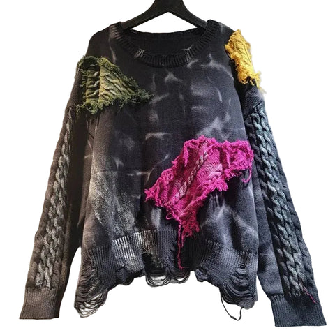 irregular patchwork knitwear (Fuchsia)