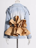 Belted ruffled denim jacket