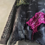 irregular patchwork knitwear (Fuchsia)