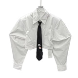 Cotton shirt with structured sleeves (white)