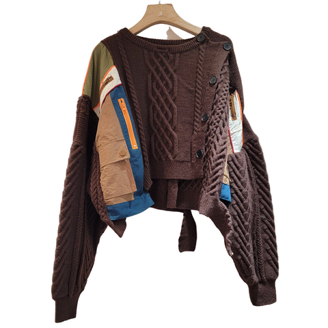Patchwork irregular cardigan (brown)