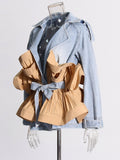 Belted ruffled denim jacket