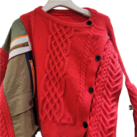 Patchwork irregular cardigan (red)