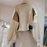 Patchwork irregular cardigan (Khaki)