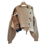 Patchwork irregular cardigan (Khaki)