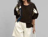 Patchwork irregular cardigan (brown)