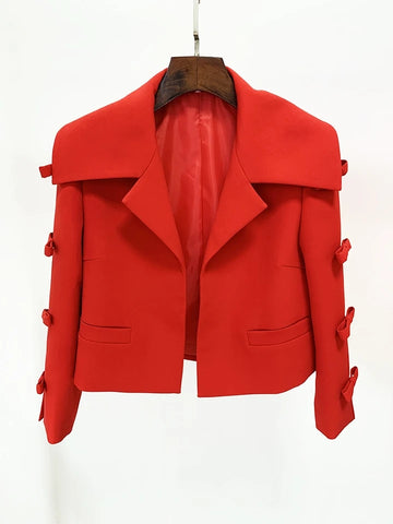 Hollow out bow cropped jacket