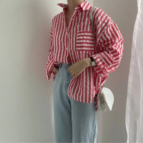 Loose striped shirt RED