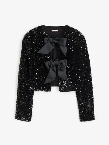 Lace up bow Sequin top (black)